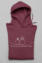 Maroon unisex hoodie with hood and pouch pocket, line-art wedding rings graphic