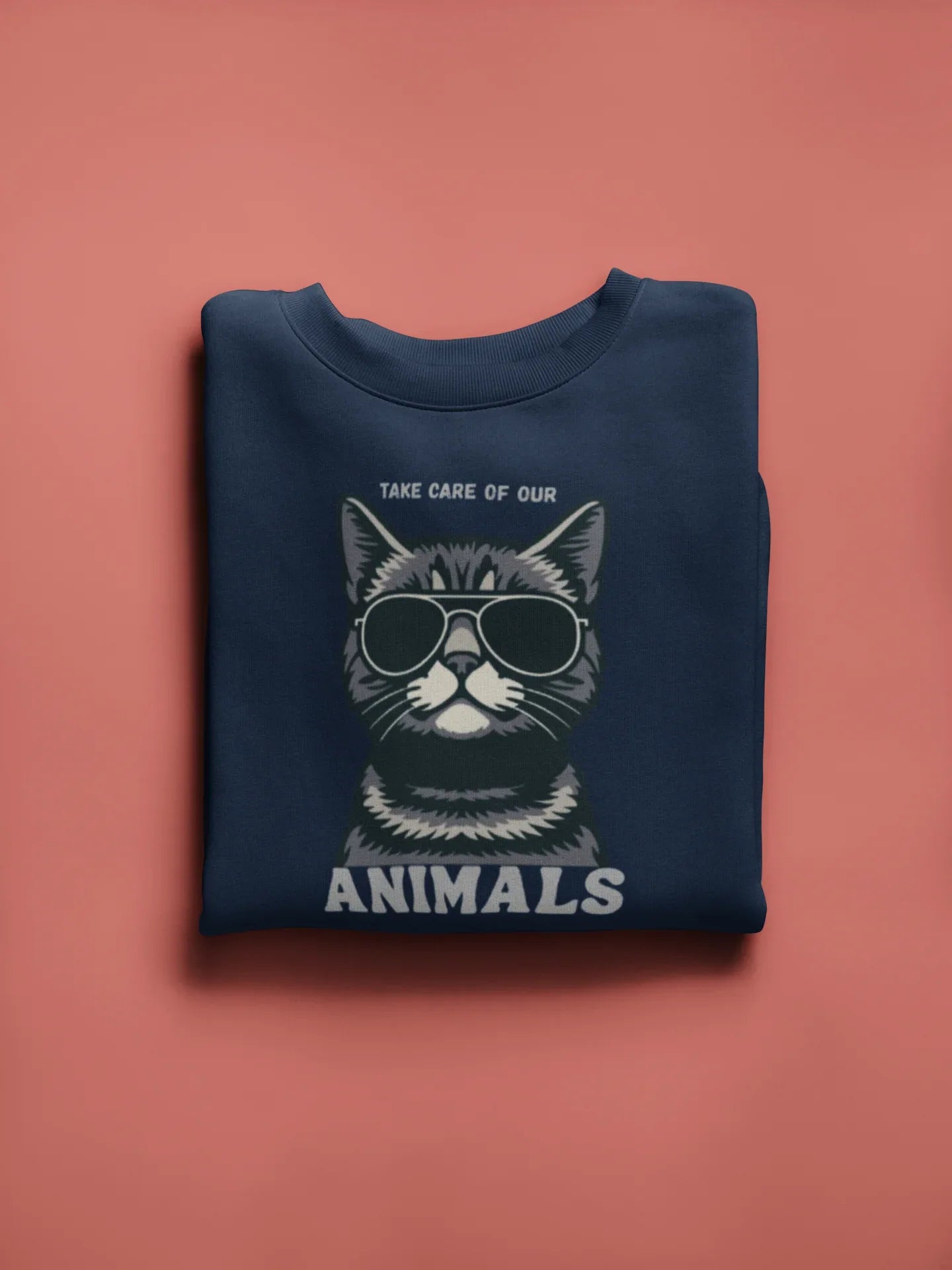 Cat Sunglasses Sweatshirt – 'Take Care of Your Animals' Cozy Crewneck - Alley Crafters
