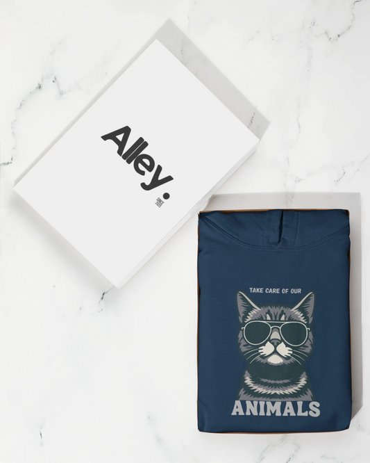 Cat Sunglasses Sweatshirt – 'Take Care of Your Animals' Cozy Crewneck - Alley Crafters