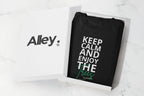 Black sweatshirt, crew neck, Keep Calm and Enjoy the waves front print