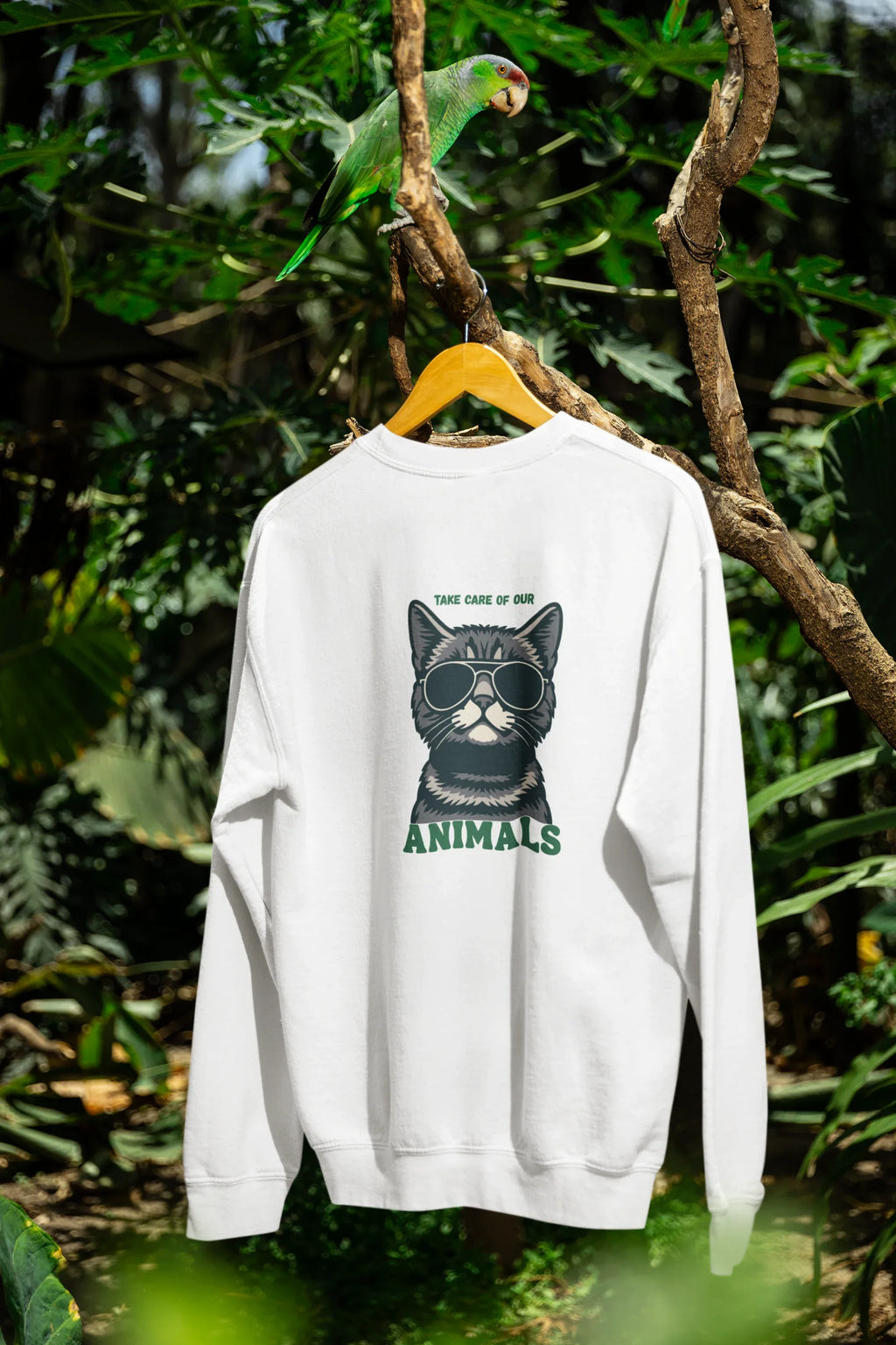 Cat Sunglasses Sweatshirt – 'Take Care of Your Animals' Cozy Crewneck - Alley Crafters