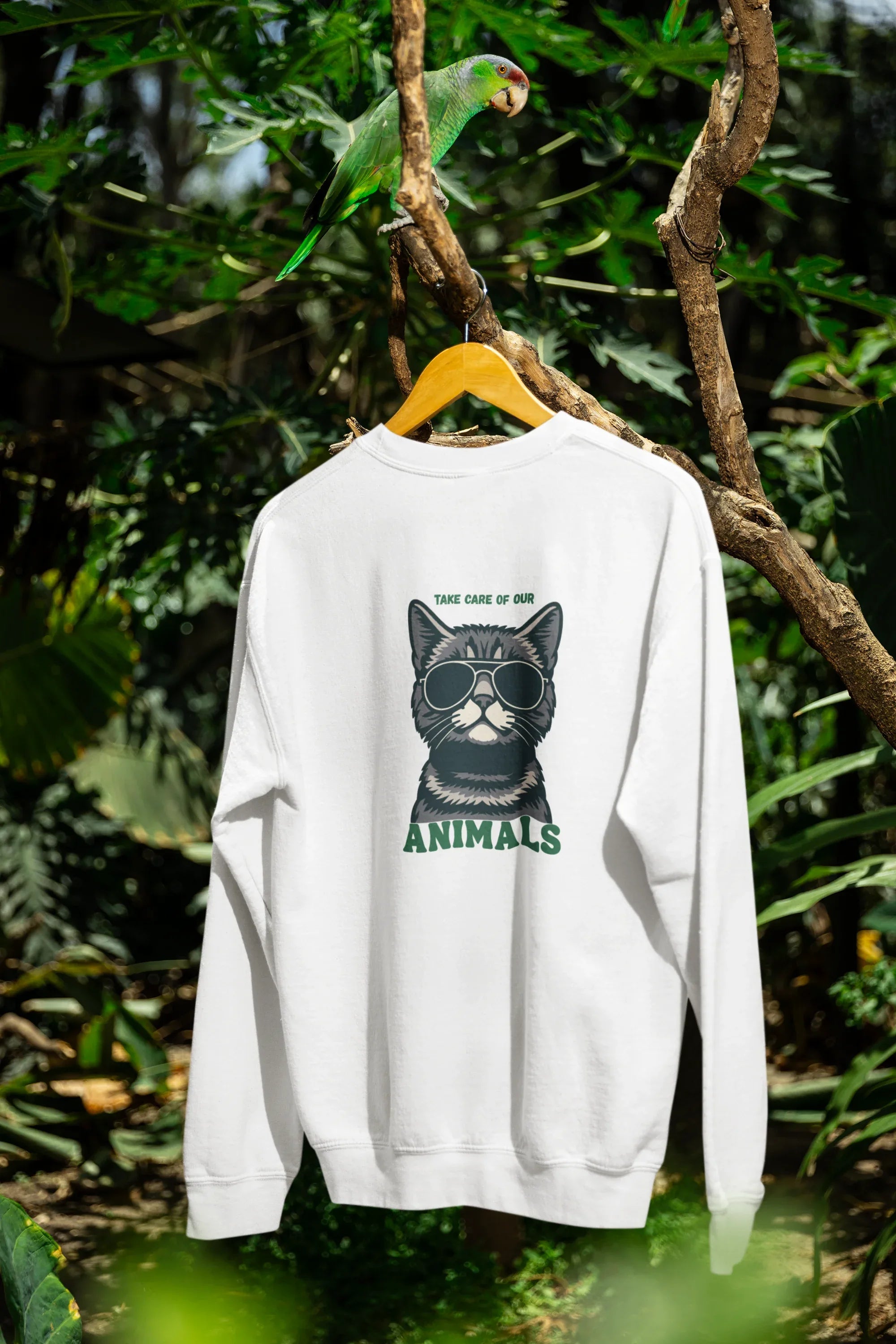 Cat Sunglasses Sweatshirt – 'Take Care of Your Animals' Cozy Crewneck - Alley Crafters