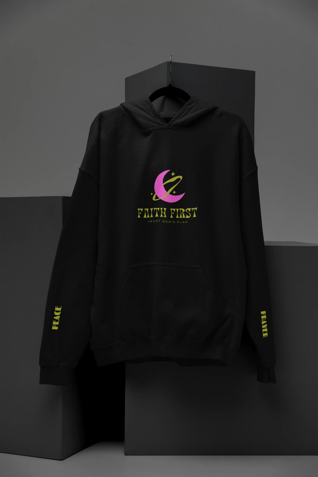Black Faith First hoodie with hood and front logo print