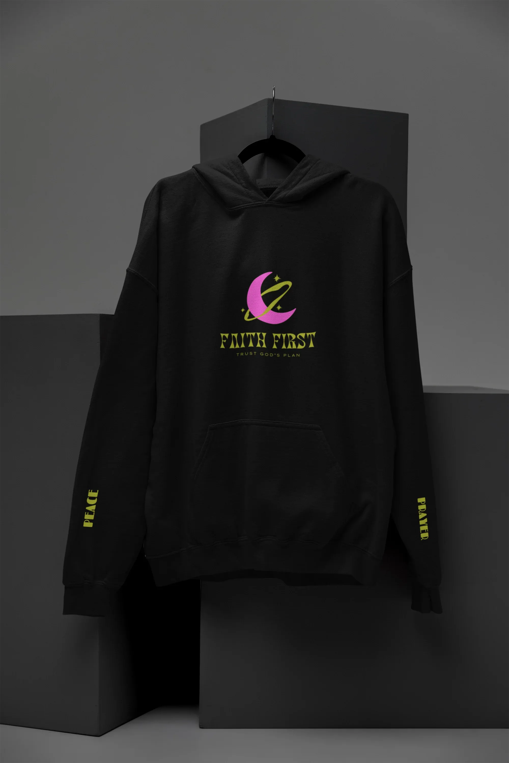 Black Faith First hoodie with hood and front logo print
