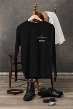 Black sweatshirt on display, Adventure logo graphic on front