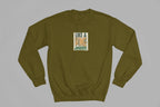 Olive-brown sweatshirt with crew neck and “Like a Pine” logo print on chest