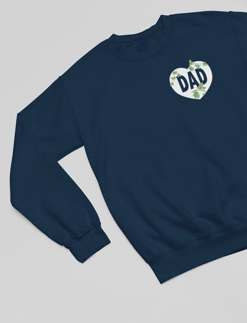 Navy sweatshirt with DAD heart logo patch and long sleeves