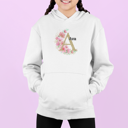 Personalised Floral Kids Hoodie - Custom Name Design