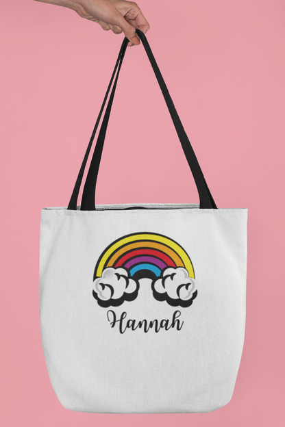 Tote Bag Personalised Name Rainbow Canvas
