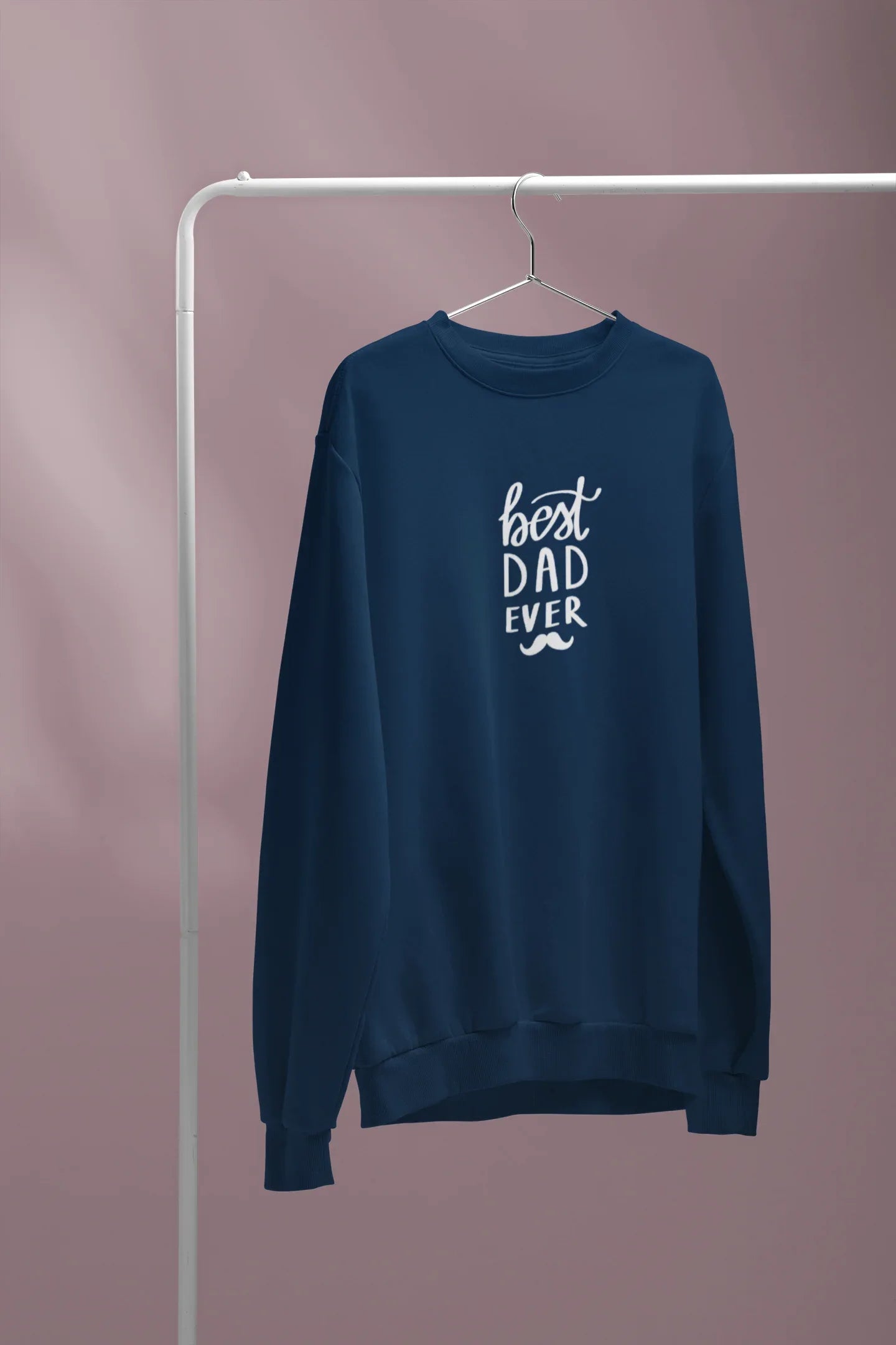 Navy crewneck sweatshirt with 'best DAD ever' graphic on the chest