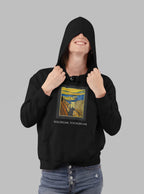 Black pullover hoodie with hood, colorful square graphic on chest and ICECREAM text.