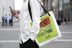 White canvas tote with lime green front and 'Currently Avoiding Everything-' text, Sophie