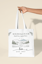 Personalised Mountain Tote Bag — Custom Location, Name & Date | Scenic Illustration - AlleyCrafters