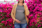 Maternity heavy cotton tee in dark gray with pink “Motherhood in Progress” print