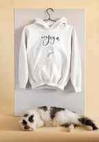 White yoga duck pose hoodie with hood and front pocket