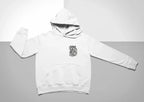 White minimal graphic hoodie with hood, short sleeves, and “Stay Wild Moon Child” chest logo
