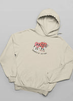 Sand beige hoodie sweatshirt with small heart cartoon graphic on chest