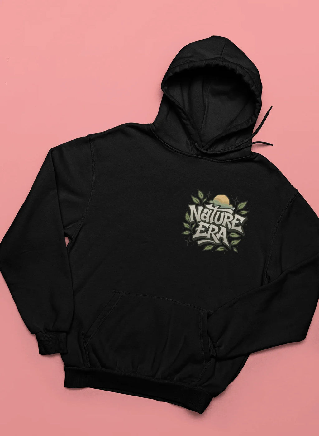 Black pullover hoodie with Nature Era chest logo and drawstring hood