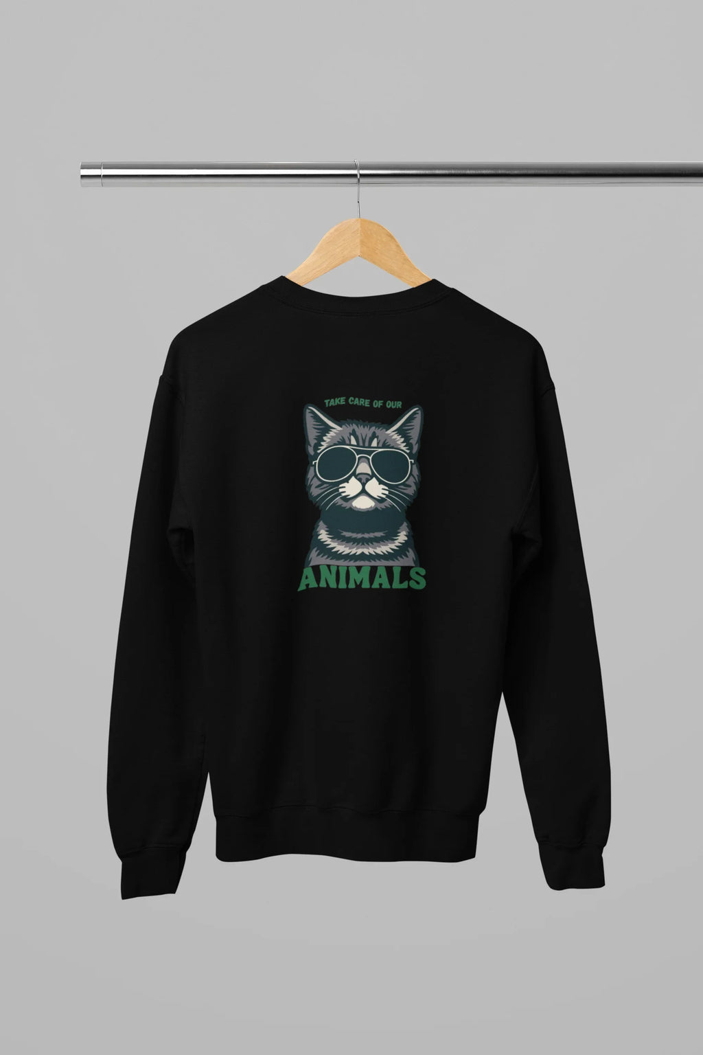 Cat Sunglasses Sweatshirt – 'Take Care of Your Animals' Cozy Crewneck - Alley Crafters