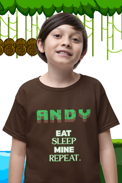 Kids Minecraft Inspired Tee - 'Eat Sleep Mine Repeat'
