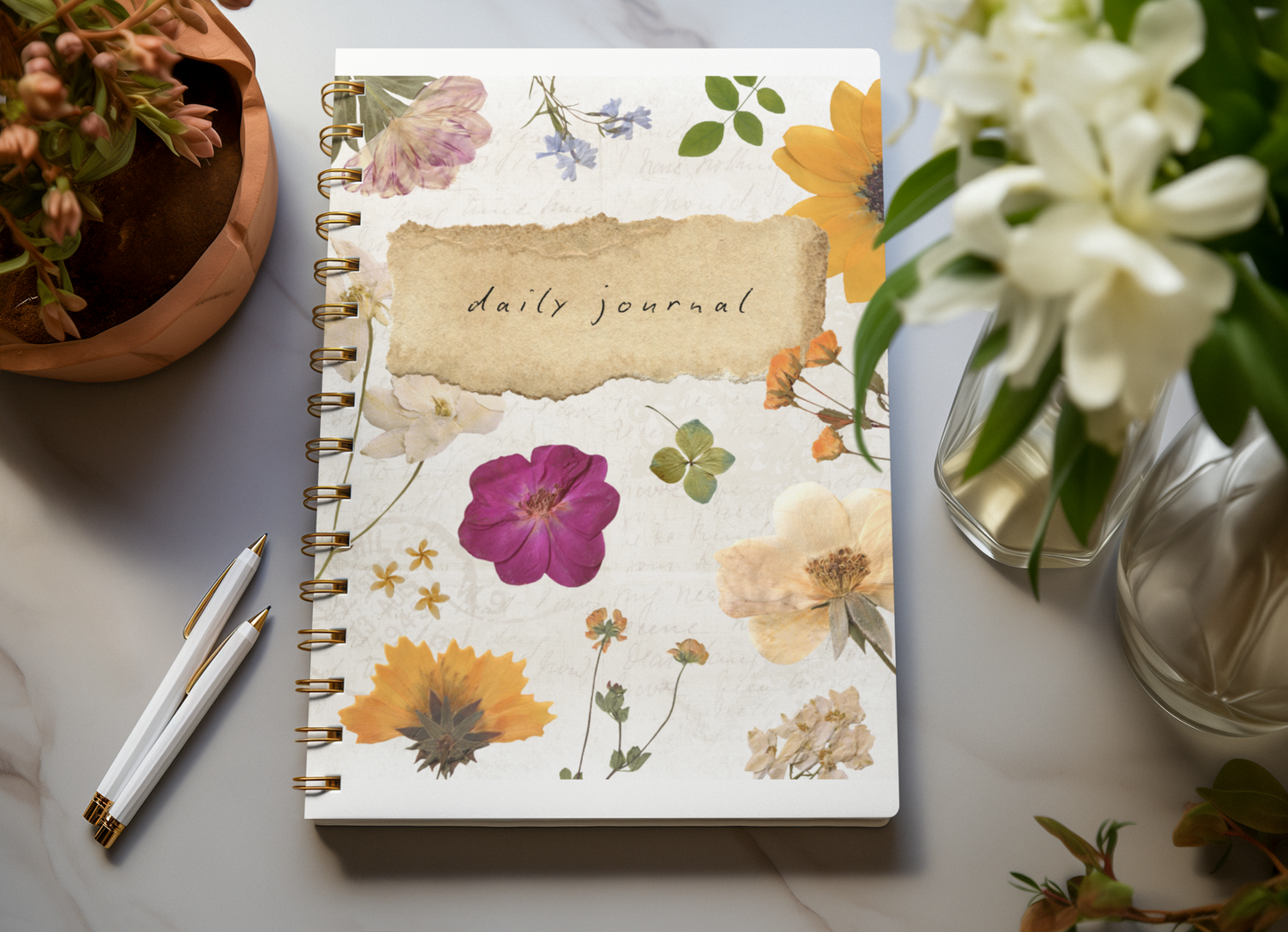 Daily Journal Notebook — Floral A5 Wirebound Softcover