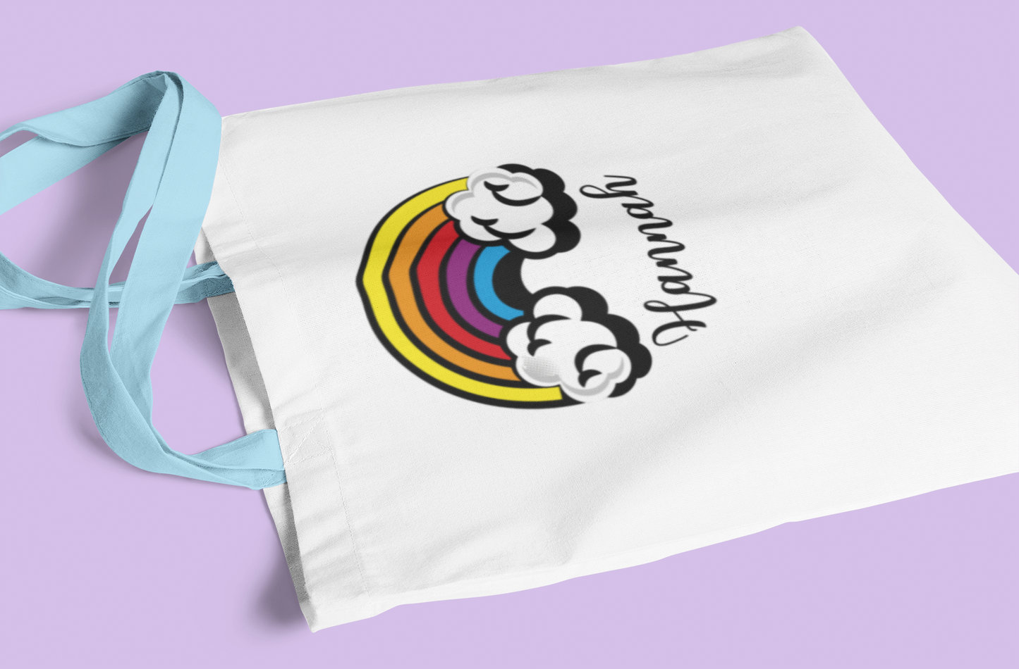 Tote Bag Personalised Name Rainbow Canvas