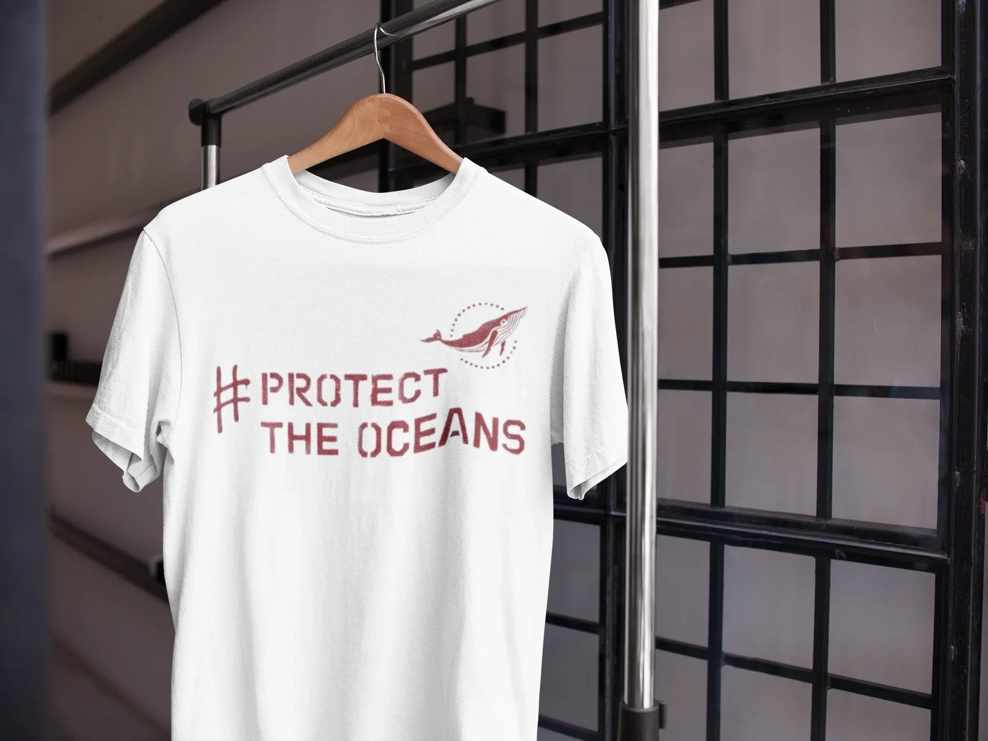 White T-shirt with #PROTECT THE OCEANS graphic on the front