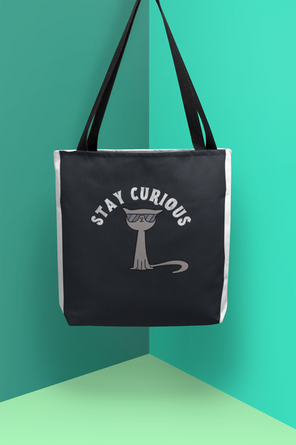Stay Curious Cat Canvas Tote Bag