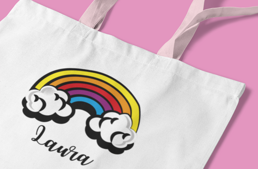 Tote Bag Personalised Name Rainbow Canvas