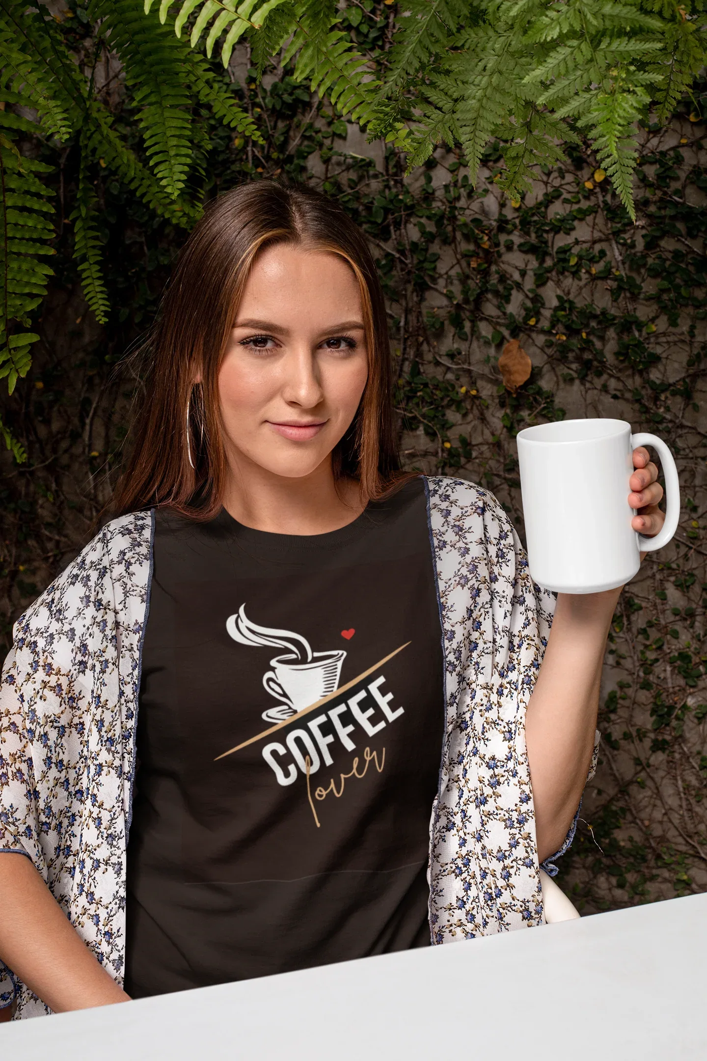 Black unisex T-shirt featuring coffee cup graphic with red heart and “coffee” text