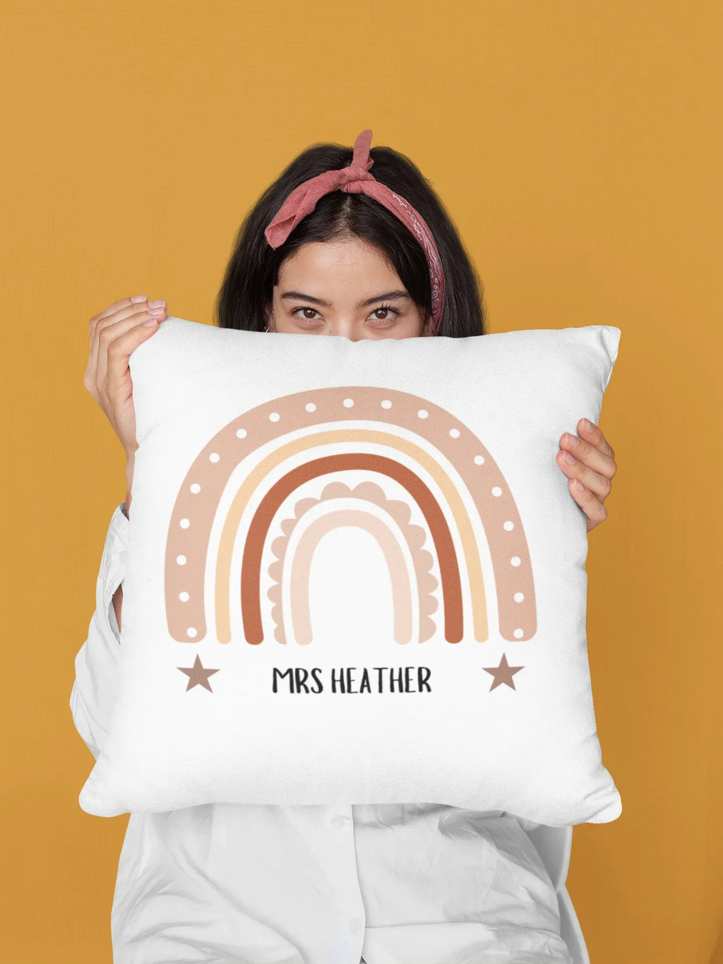 Personalised pillowcase with rainbow design and name MRS HEATHER
