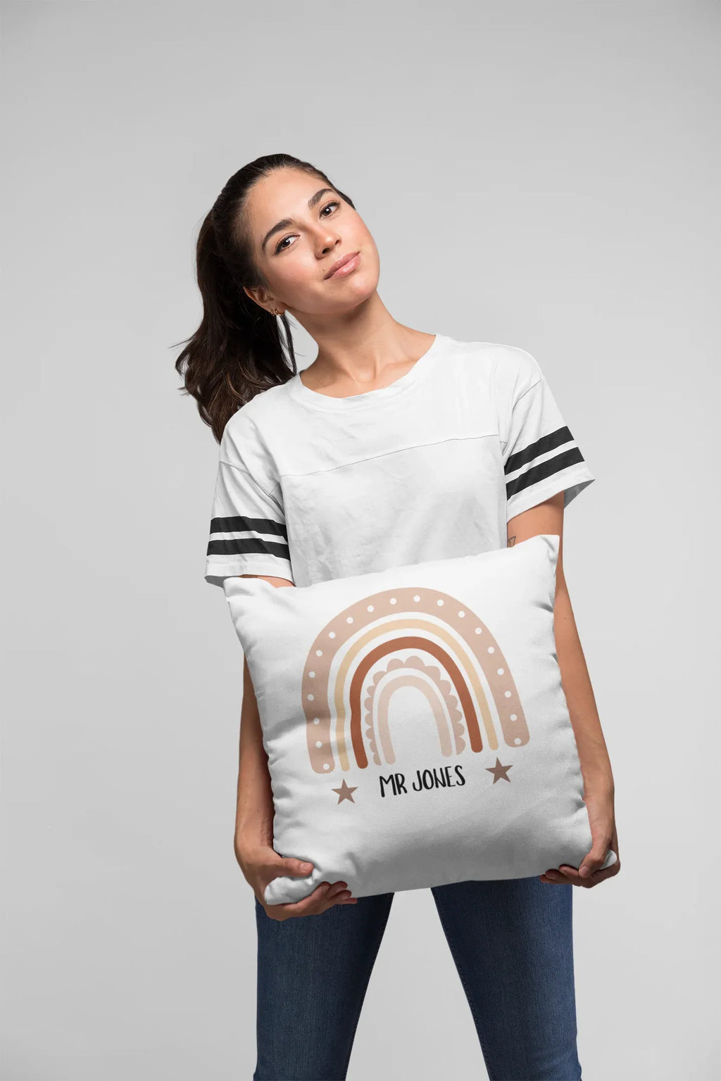 Personalised pillowcase with rainbow design and name MR JONES
