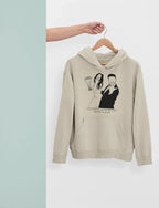 Personalised sand hoodie on hanger, hooded sweatshirt with couple line-art graphic on front