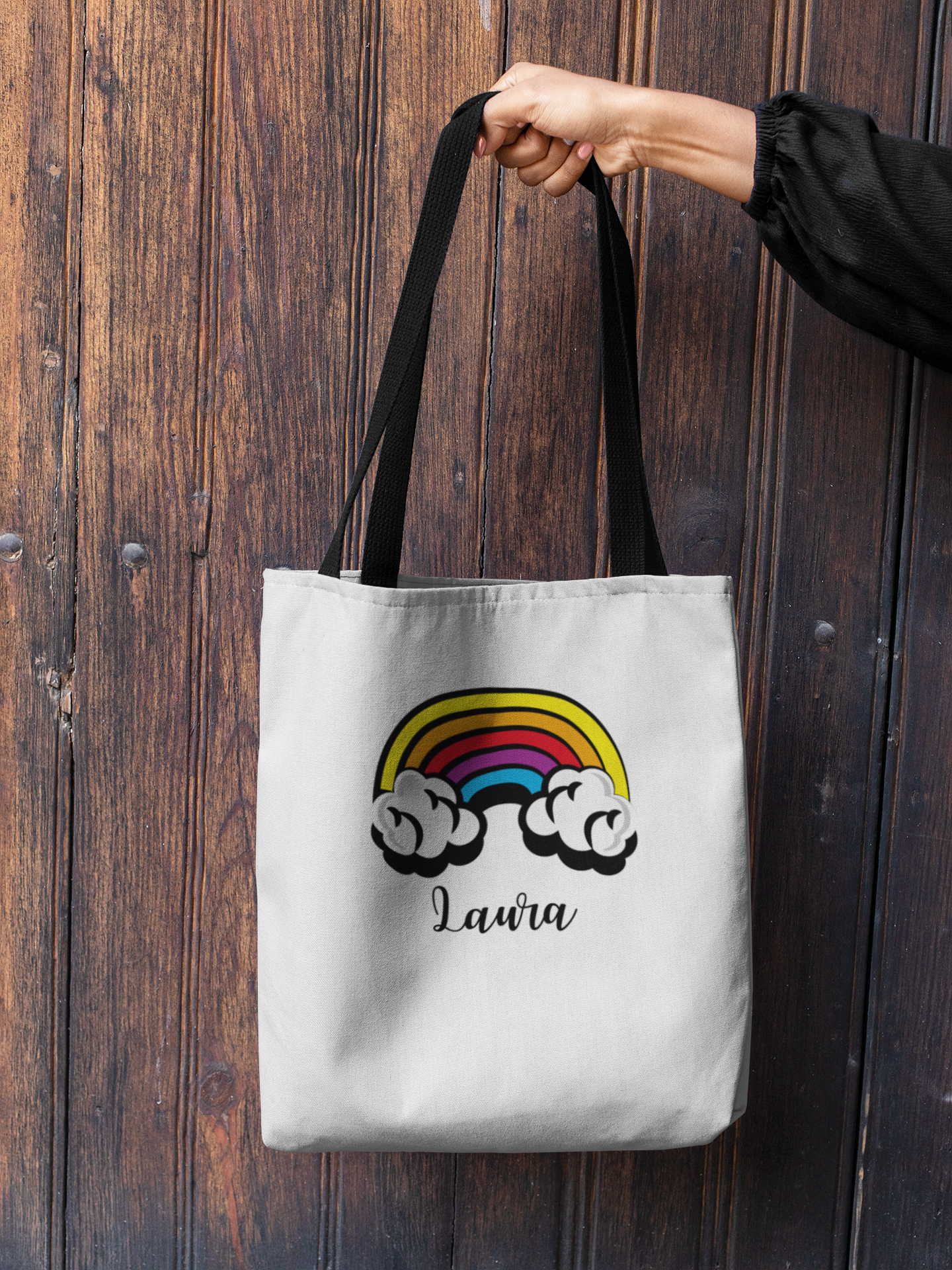 Tote Bag Personalised Name Rainbow Canvas