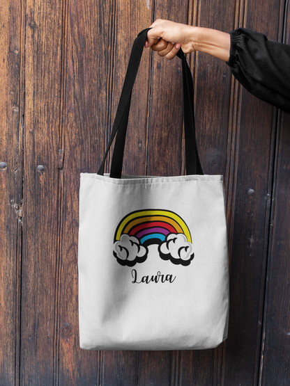 Tote Bag Personalised Name Rainbow Canvas
