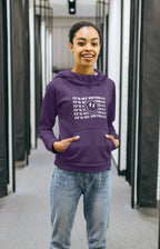 Purple hooded sweatshirt with kangaroo pocket and birthday logo graphic print