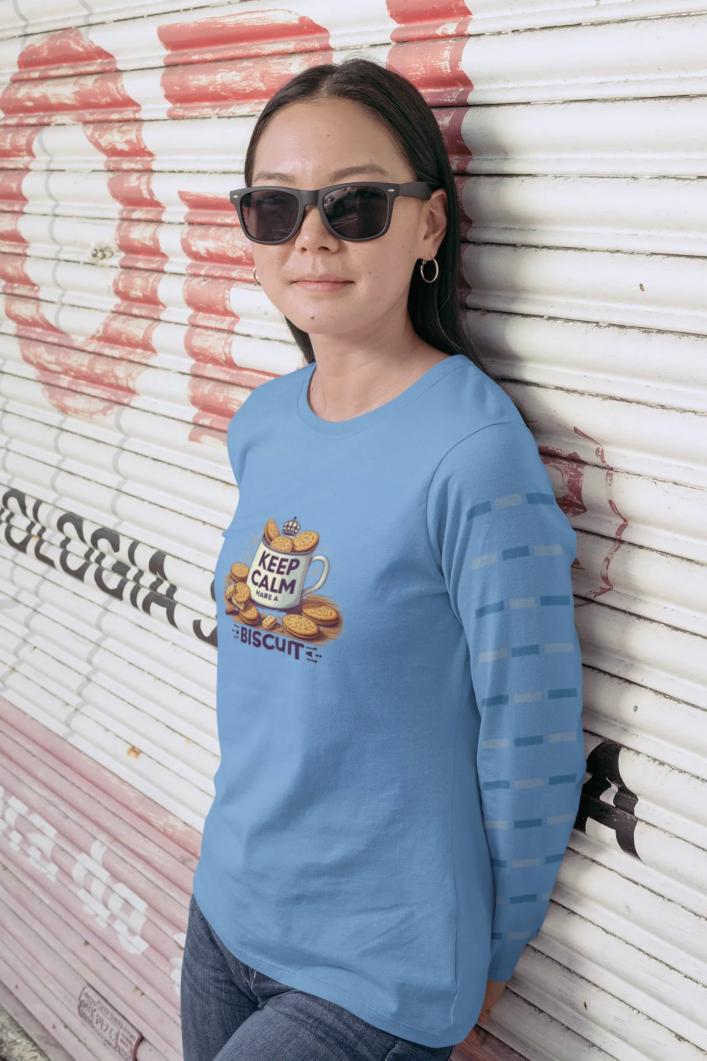 Long Sleeve Tee - Keep Calm Have a Biscuit Design - Alley Crafters