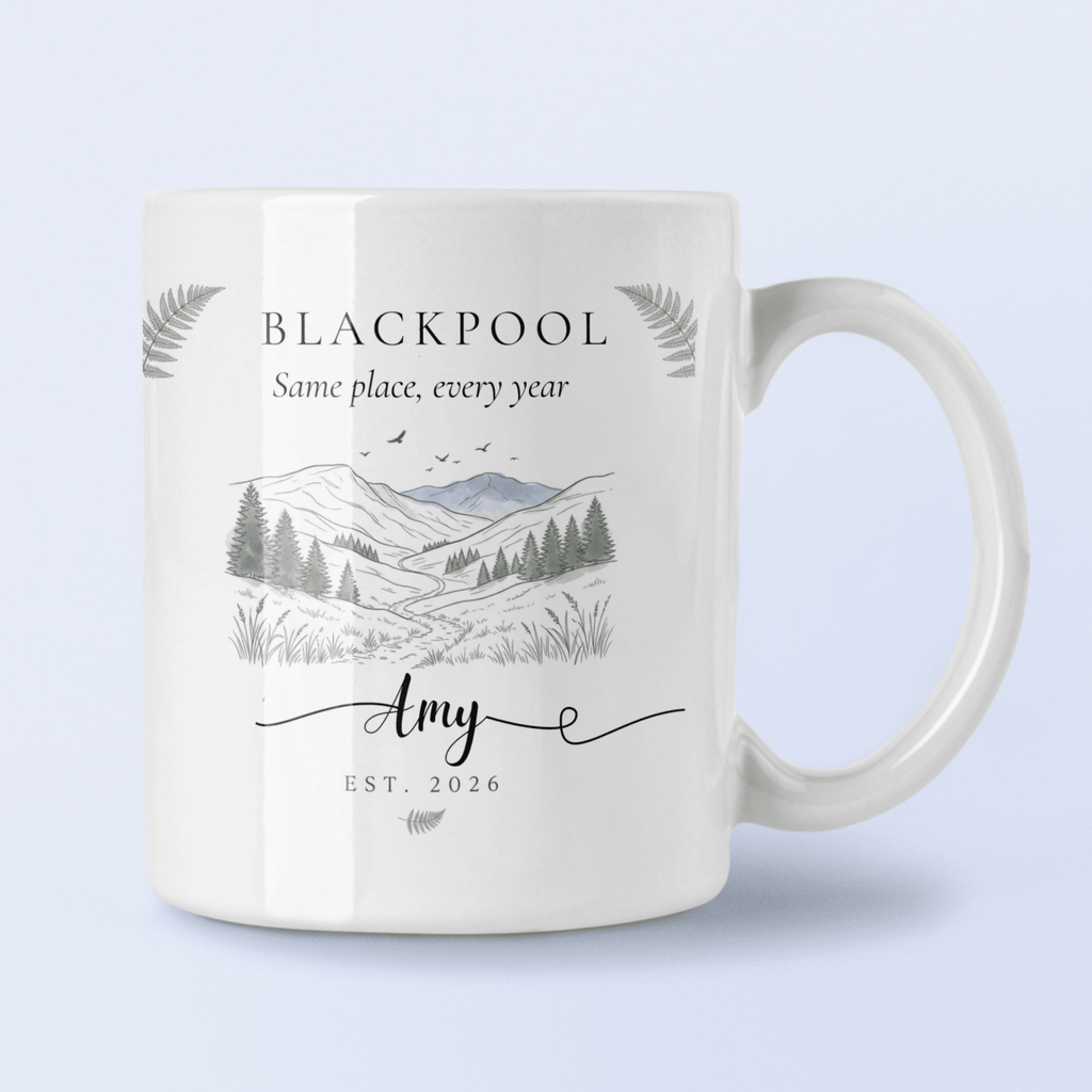 Personalised Mountain Scenic Mug — Custom Location, Text & Year - AlleyCrafters