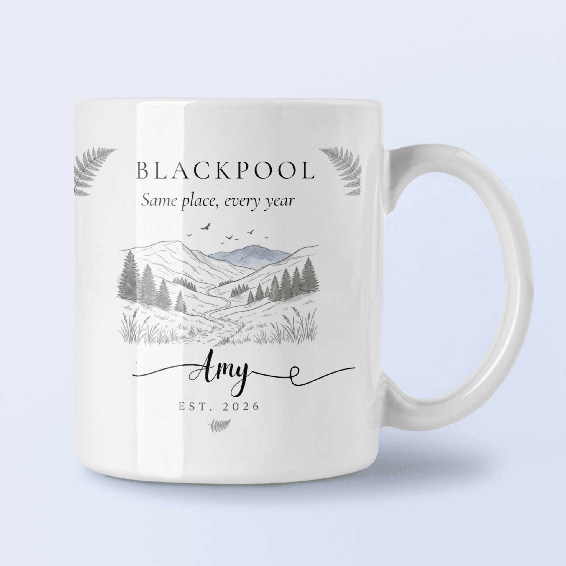 Personalised Mountain Scenic Mug — Custom Location, Text & Year - AlleyCrafters