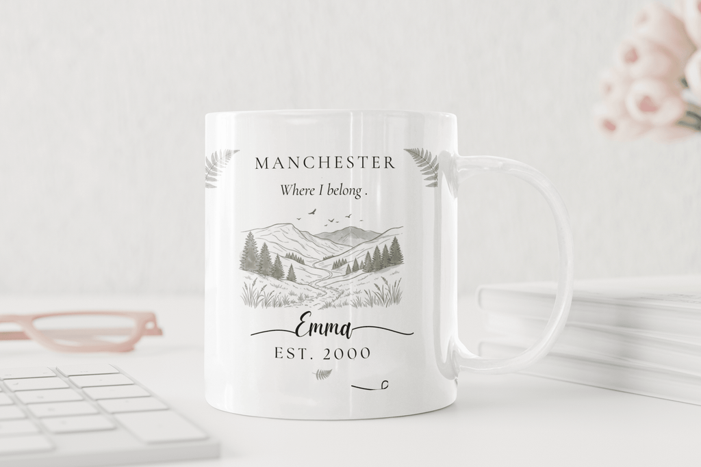 Personalised Mountain Scenic Mug — Custom Location, Text & Year - AlleyCrafters