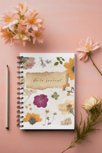 A5 wirebound softcover journal notebook with floral cover and lined pages.