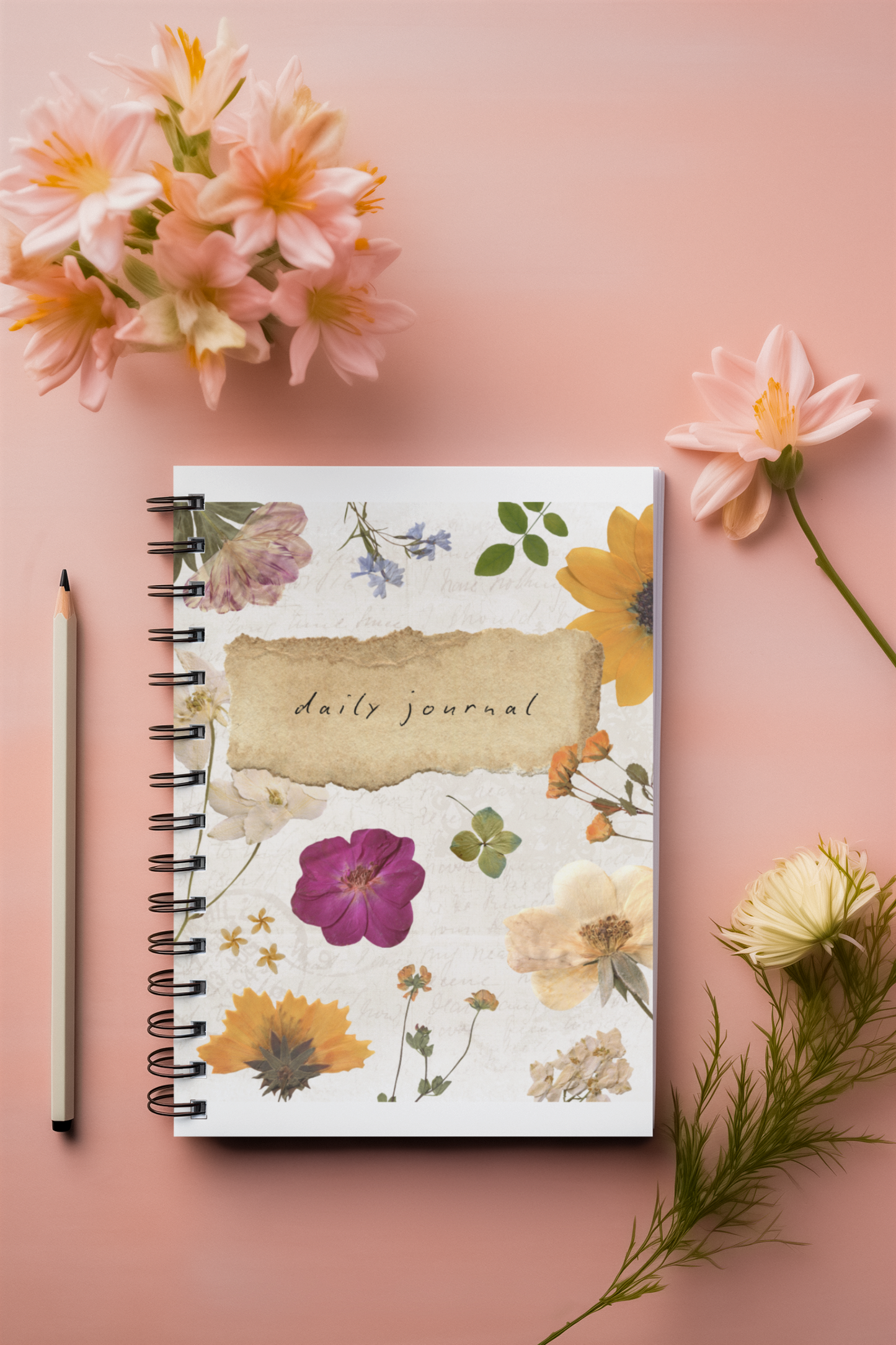 Daily Journal Notebook — Floral A5 Wirebound Softcover