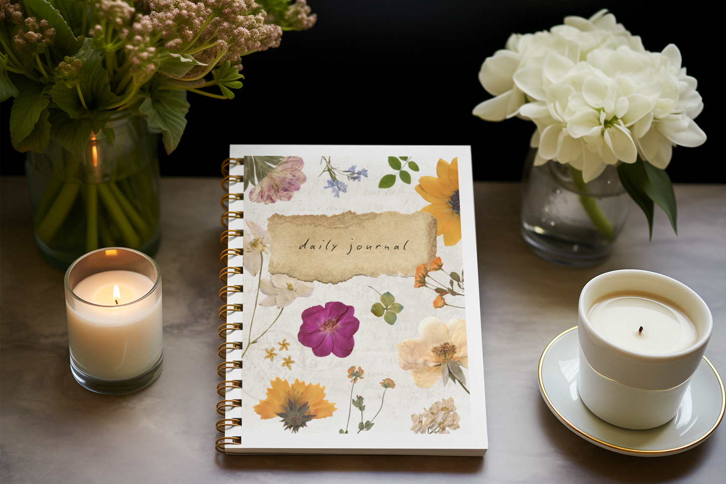 Daily Journal Notebook — Floral A5 Wirebound Softcover