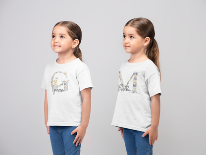 Kids Tee - Personalised Name Floral Initial Design