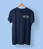 Navy unisex t-shirt with “Teaching is a work of heart” heart-and-text graphic