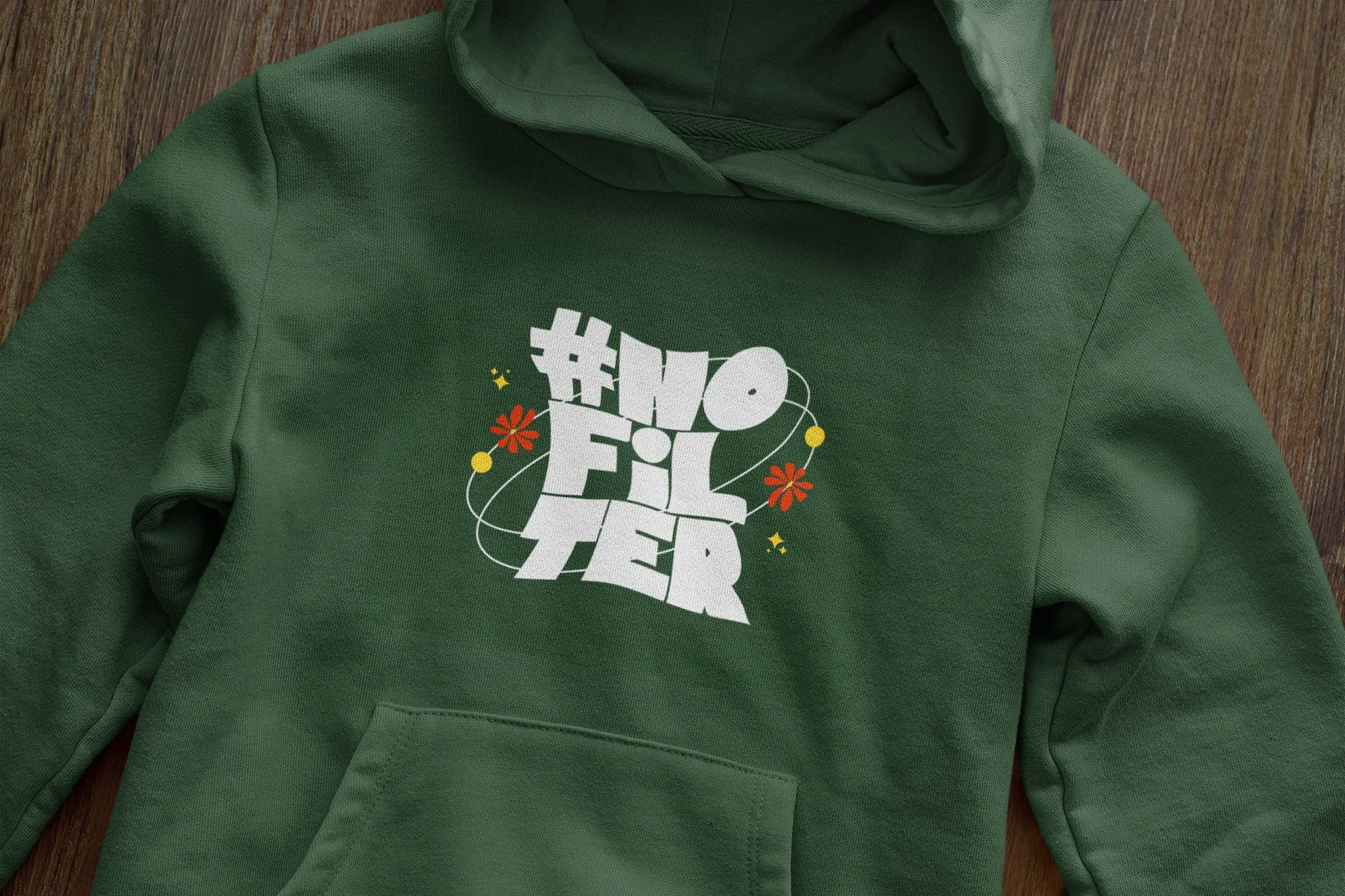 Forest green unisex slogan hoodie chest logo and hood