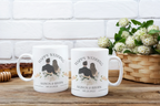 Pair of white wedding mugs with couple portraits, Happy Wedding, Alison & Justin, 06.22.2022