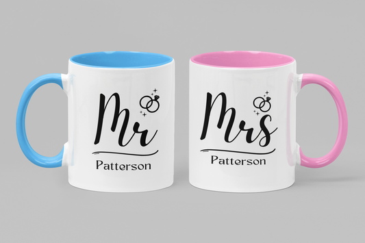 Couples Coffee Mug Set - Mr & Mrs 11oz