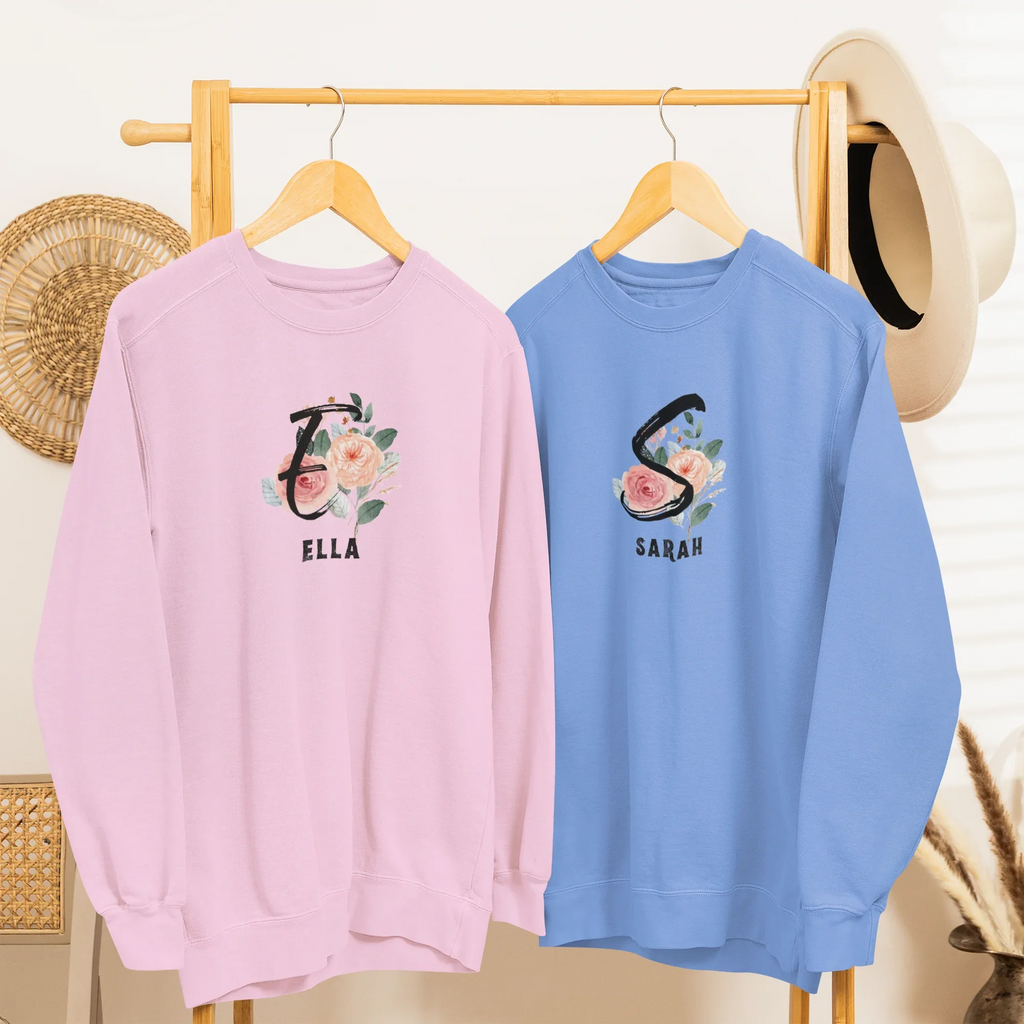 Personalised Floral Initial Sweatshirt | Custom Name Crewneck - Alley Crafters