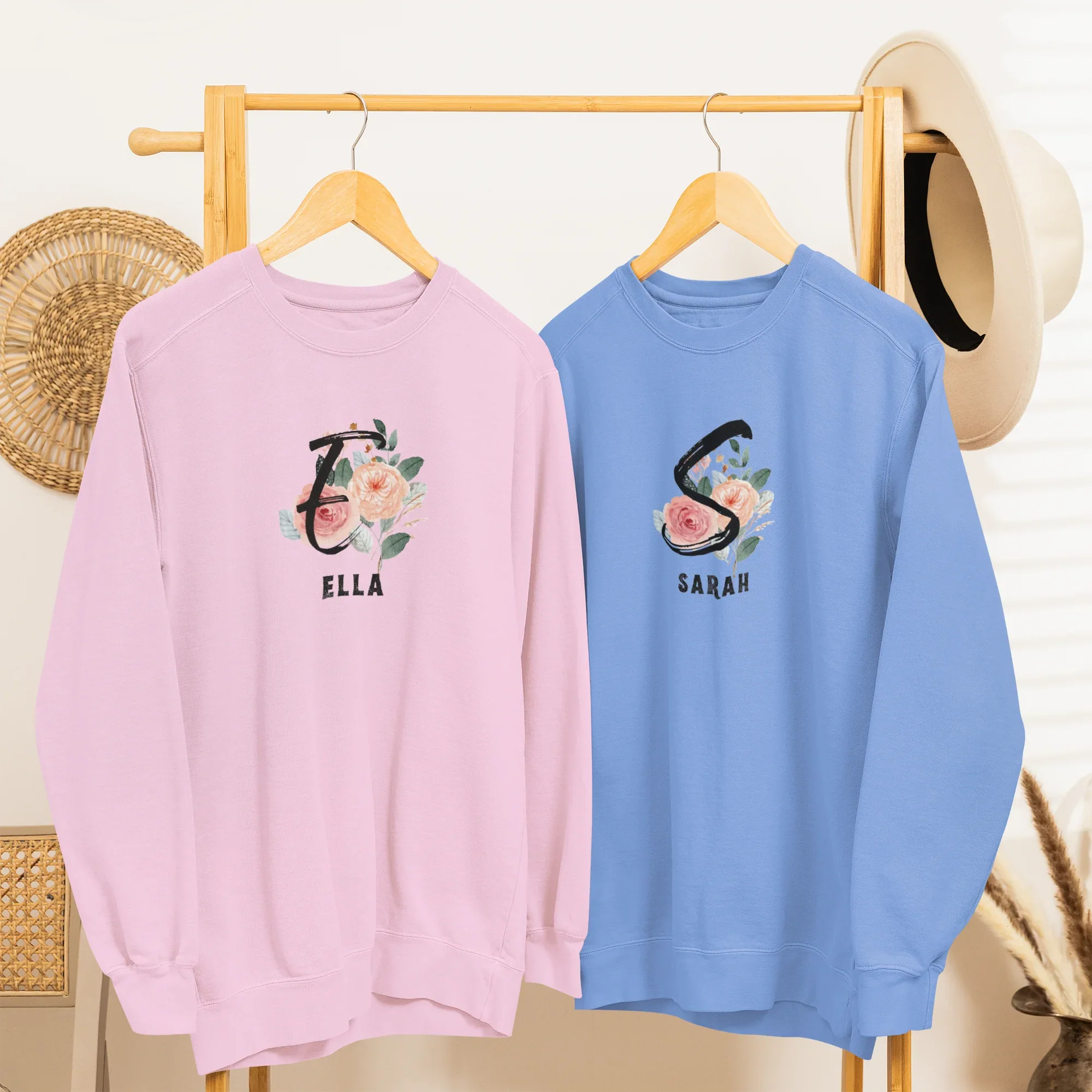 Personalised Floral Initial Sweatshirt | Custom Name Crewneck - Alley Crafters